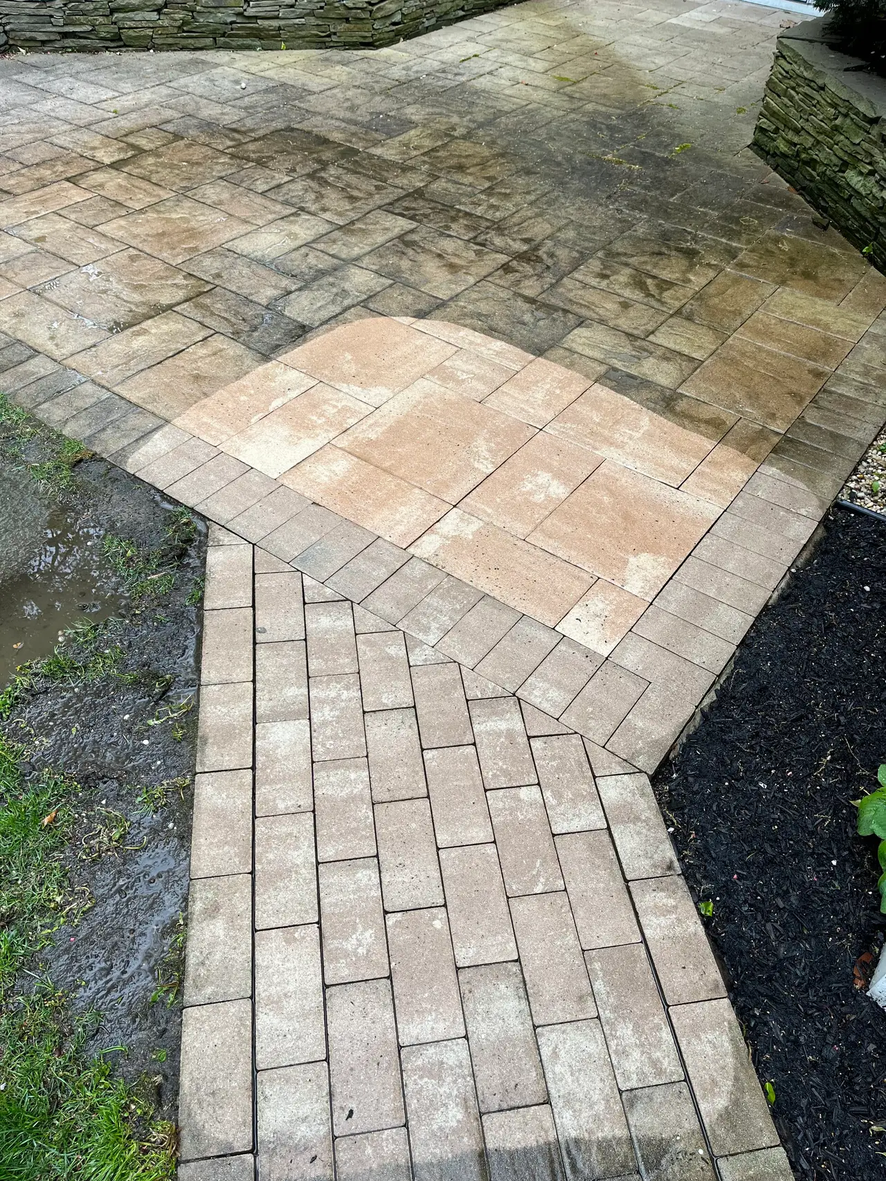 Test spot on soiled pavers